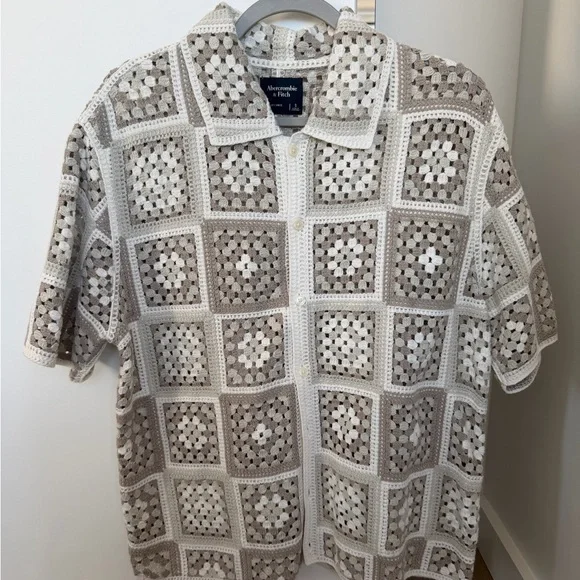 Abercrombie & Fitch Crochet Camp Shirt - Beige & White - Picture 1 of 2